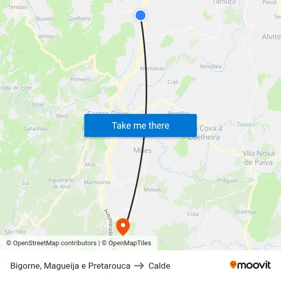 Bigorne, Magueija e Pretarouca to Calde map