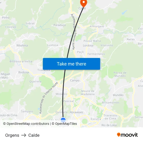 Orgens to Calde map