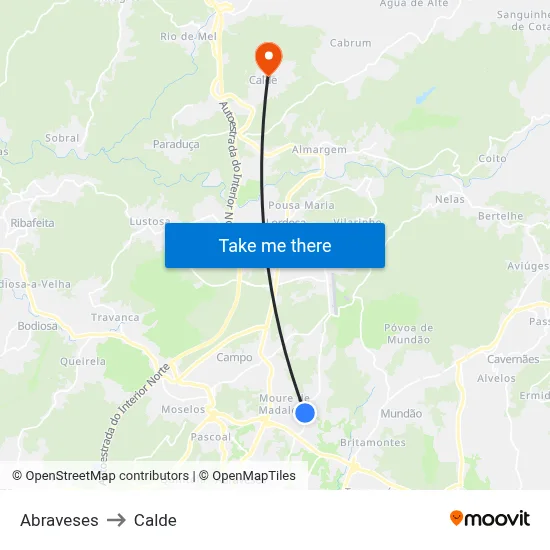 Abraveses to Calde map
