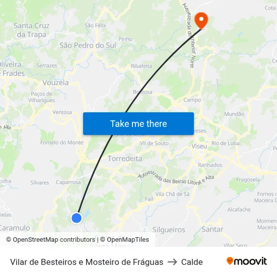 Vilar de Besteiros e Mosteiro de Fráguas to Calde map