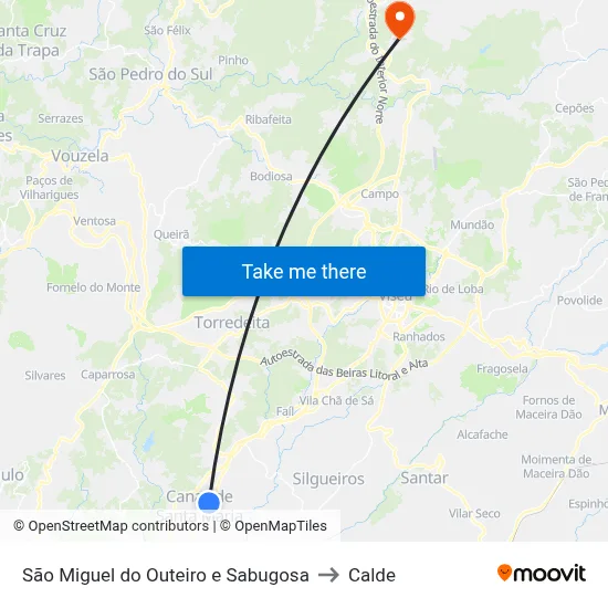 São Miguel do Outeiro e Sabugosa to Calde map
