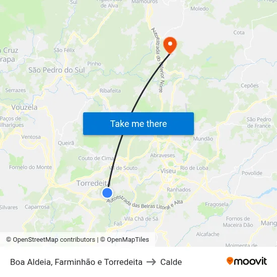 Boa Aldeia, Farminhão e Torredeita to Calde map