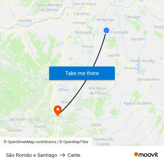São Romão e Santiago to Calde map