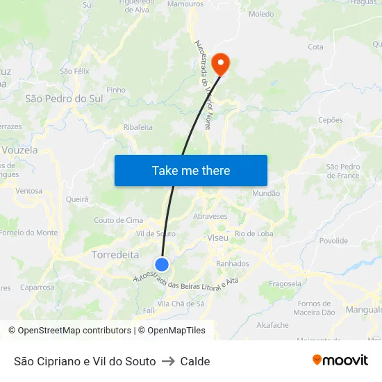 São Cipriano e Vil do Souto to Calde map