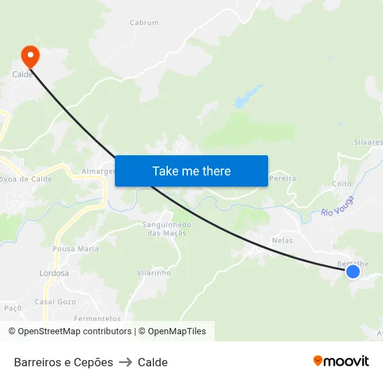 Barreiros e Cepões to Calde map