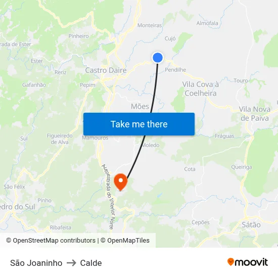 São Joaninho to Calde map