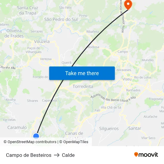 Campo de Besteiros to Calde map