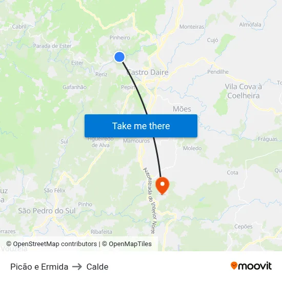 Picão e Ermida to Calde map