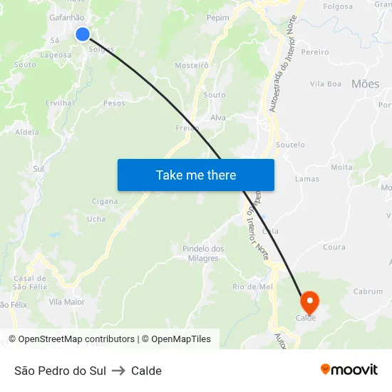 São Pedro do Sul to Calde map