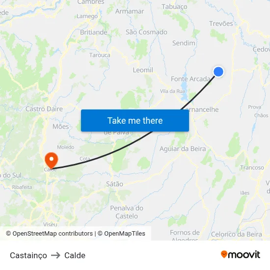 Castainço to Calde map