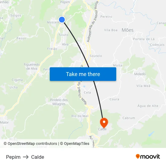 Pepim to Calde map