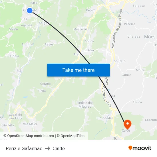 Reriz e Gafanhão to Calde map