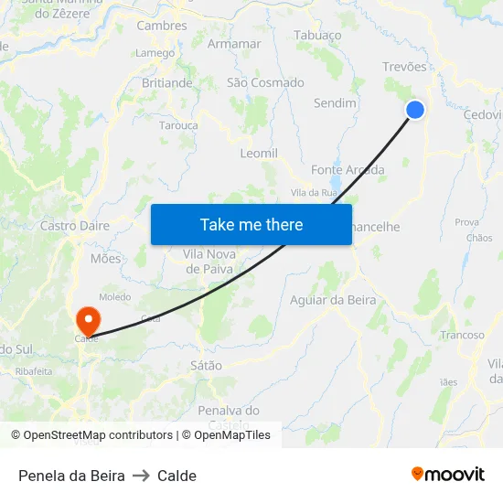 Penela da Beira to Calde map