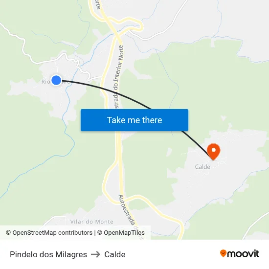 Pindelo dos Milagres to Calde map