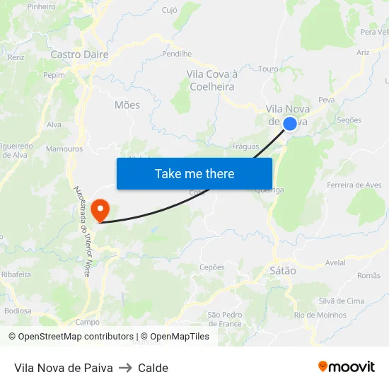 Vila Nova de Paiva to Calde map