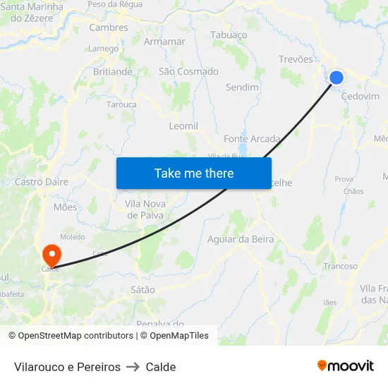 Vilarouco e Pereiros to Calde map