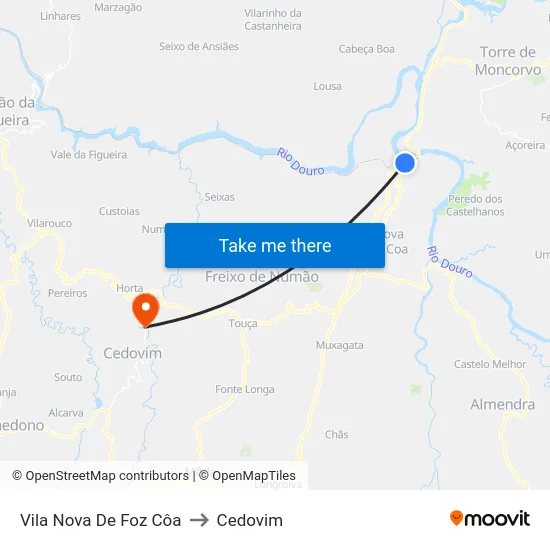 Vila Nova De Foz Côa to Cedovim map