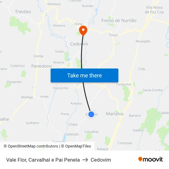 Vale Flor, Carvalhal e Pai Penela to Cedovim map