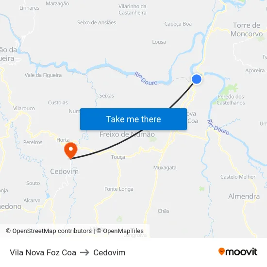 Vila Nova Foz Coa to Cedovim map