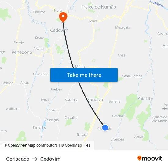 Coriscada to Cedovim map