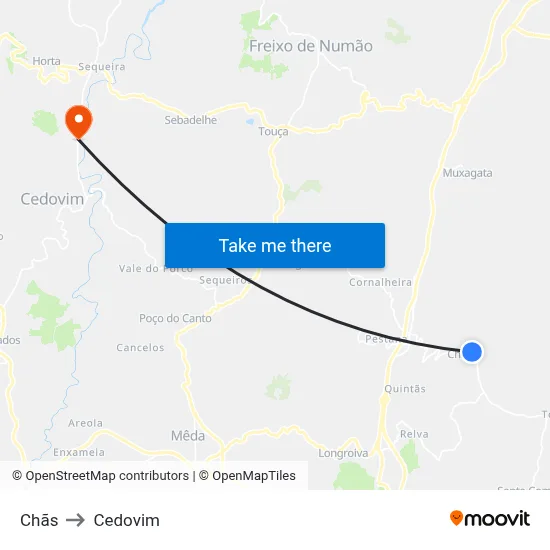 Chãs to Cedovim map