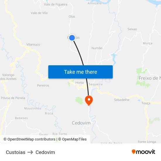 Custoias to Cedovim map