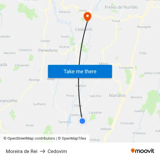 Moreira de Rei to Cedovim map