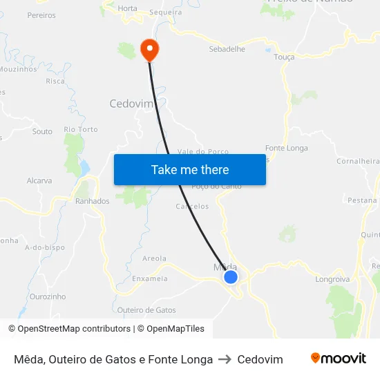 Mêda, Outeiro de Gatos e Fonte Longa to Cedovim map
