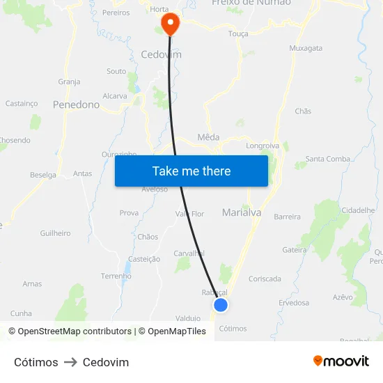 Cótimos to Cedovim map