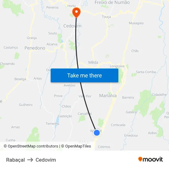 Rabaçal to Cedovim map