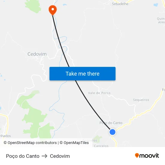 Poço do Canto to Cedovim map