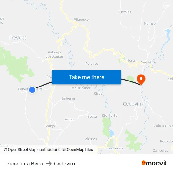 Penela da Beira to Cedovim map