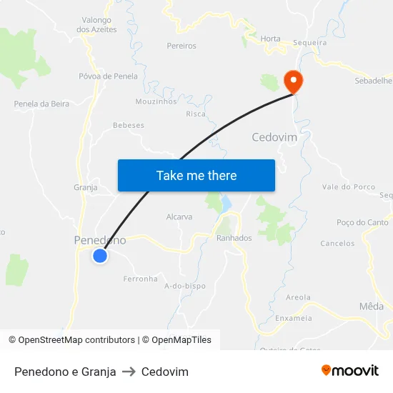 Penedono e Granja to Cedovim map