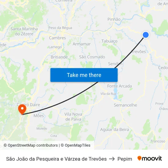 São João da Pesqueira e Várzea de Trevões to Pepim map