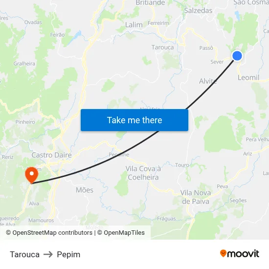 Tarouca to Pepim map