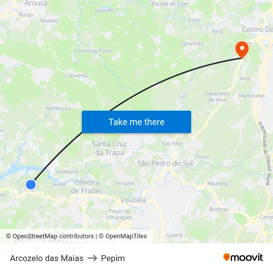 Arcozelo das Maias to Pepim map