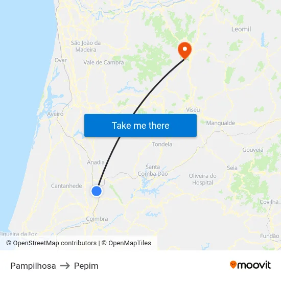 Pampilhosa to Pepim map