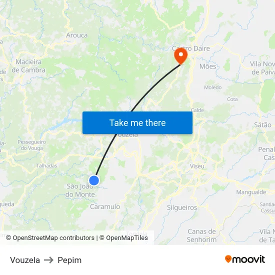 Vouzela to Pepim map