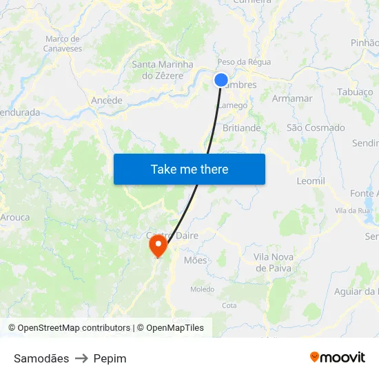 Samodães to Pepim map