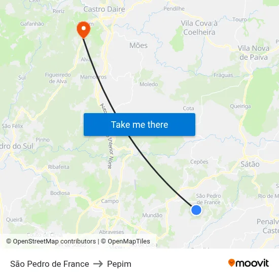 São Pedro de France to Pepim map