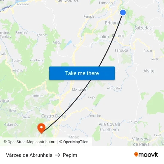 Várzea de Abrunhais to Pepim map