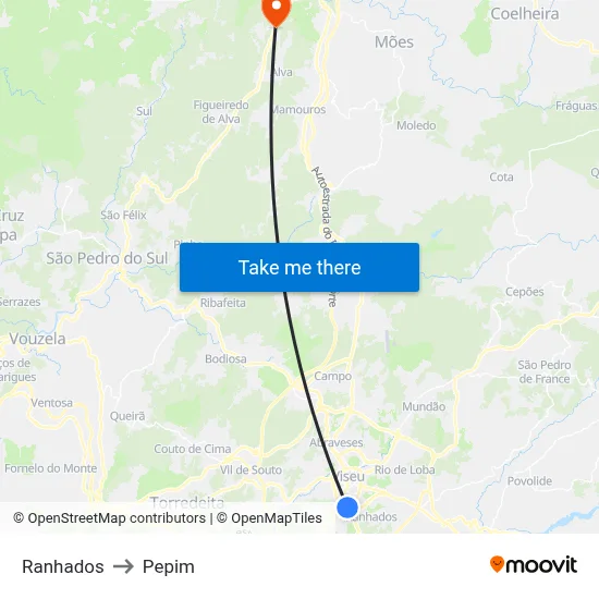Ranhados to Pepim map