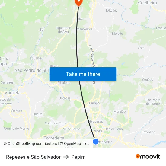 Repeses e São Salvador to Pepim map
