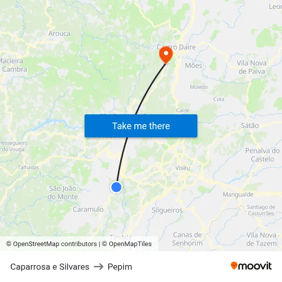 Caparrosa e Silvares to Pepim map