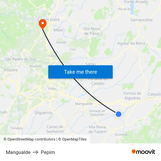 Mangualde to Pepim map