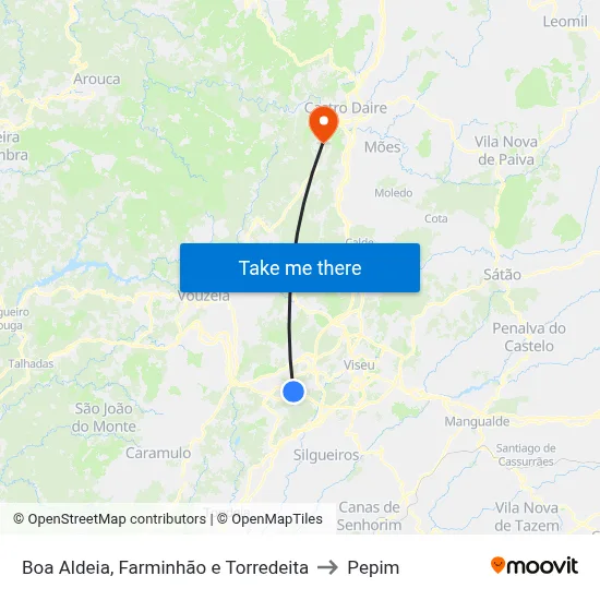 Boa Aldeia, Farminhão e Torredeita to Pepim map