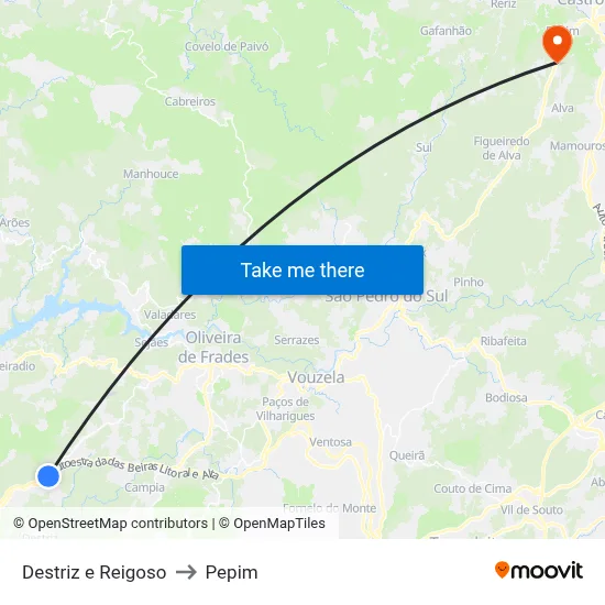 Destriz e Reigoso to Pepim map