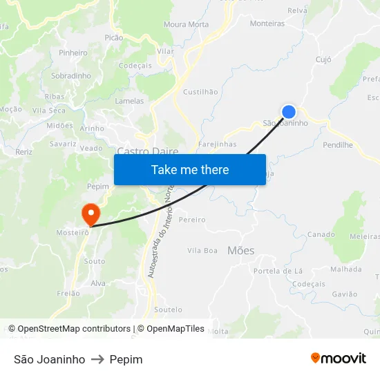 São Joaninho to Pepim map