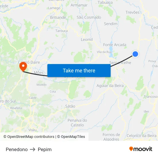 Penedono to Pepim map