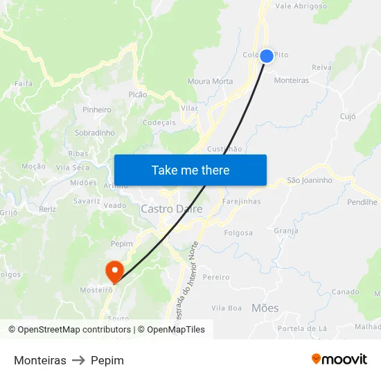 Monteiras to Pepim map